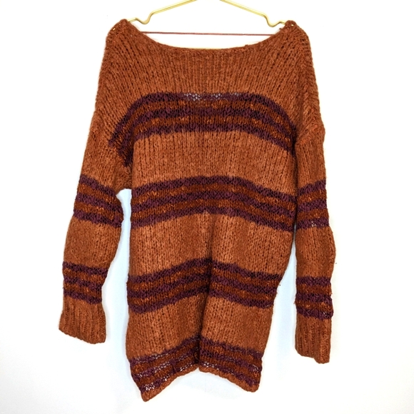 Free People Medium Burnt Orange & Wine Red Oversize Chunky Knit High Low Sweater - Picture 5 of 8